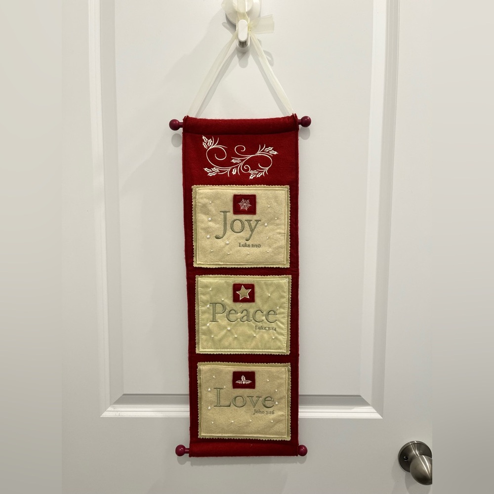 Hallmark Holiday Wall Hanging with Joy, Peace, Love - Red and Cream